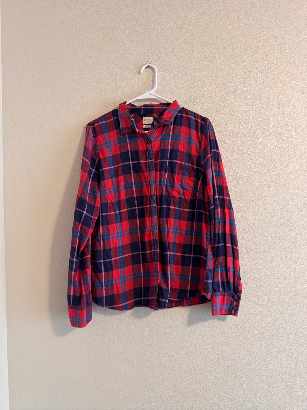 J. Crew Red and Navy Plaid Button-Down Shirt